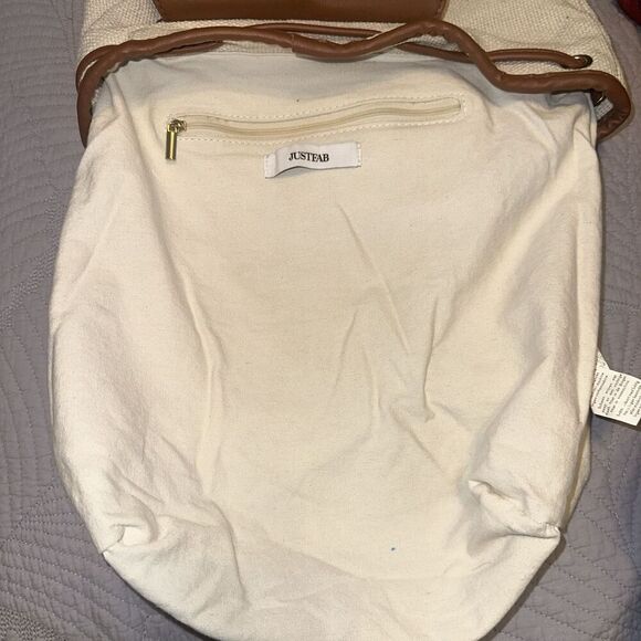 JustFab Cream And Cognac Linen Shoulder‎ Bag/Backpack - Picture 3 of 4